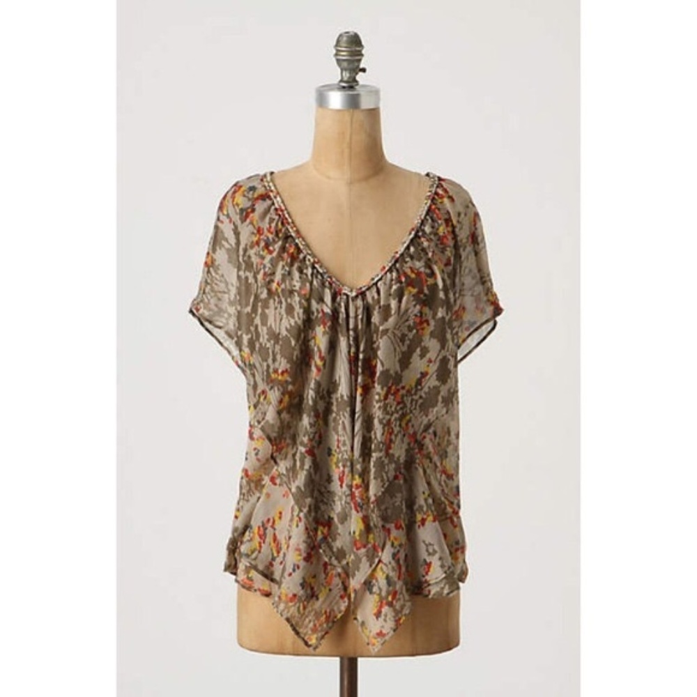 Anthropologie Silk Floral Top by Postella Size P - Picture 1 of 5